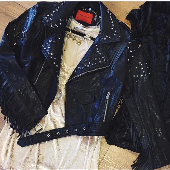 Jackets & Blazers - NWT • black faux leather studded/fringe jacket •
